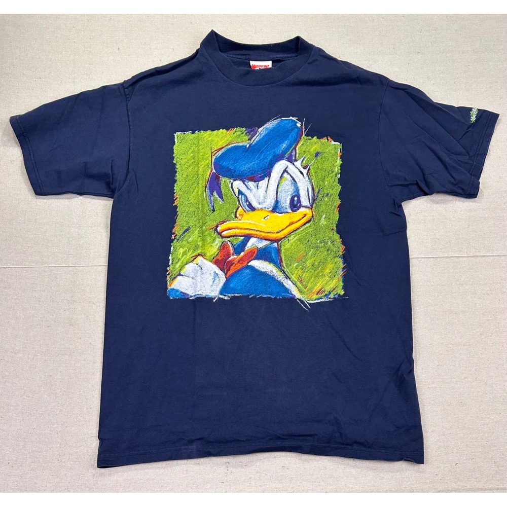 Vintage Disney Parks Men's‎ XL Mickey Donald Duck Graphic T-Shirt Navy Blue